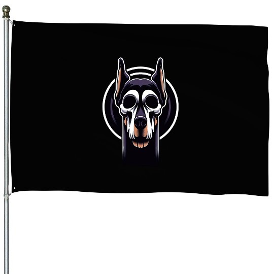 Neon Doberman Skull Edge House Flags