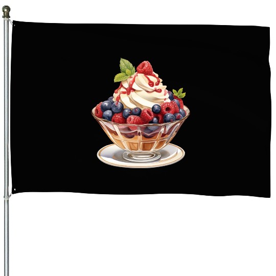 Fruity Raspberries and Blueberries Parfait Sundae House Flags