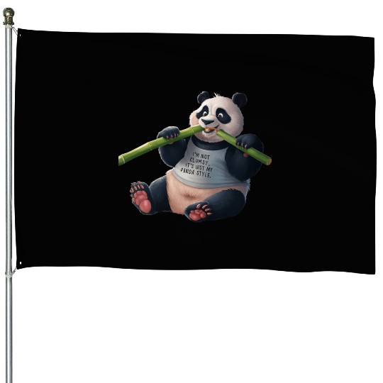 Panda Paradise: Serene Panda Enjoying a Bamboo Fea House Flags