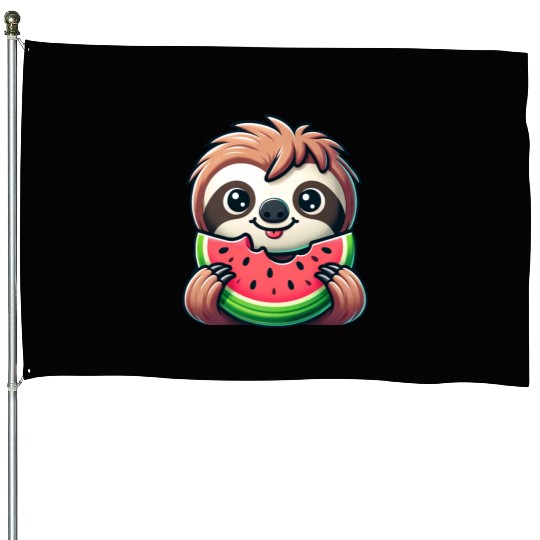 Sloth Summer Fruit Melon House Flags