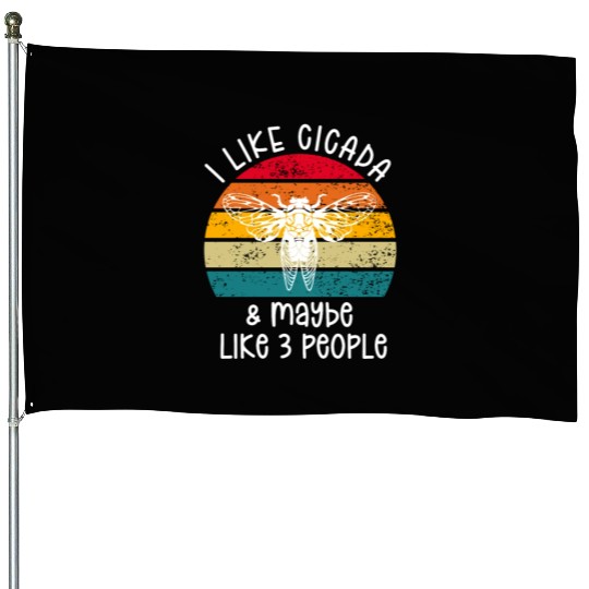I Like Cicada & Maybe Like 3 People, Retro Sunset House Flags