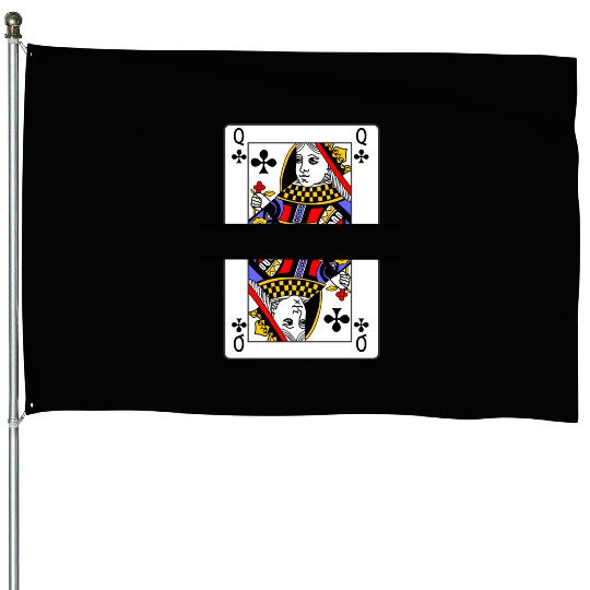 Playing card queen of clubs with banner space House Flags