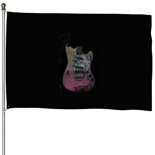 Grunge Cheetah Print Electric Guitar House Flags