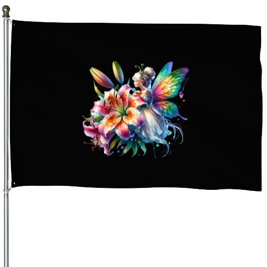 Tiger Lily Fairy Floral Fantasy Watercolor House Flags
