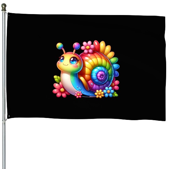 Cool Snail Rainbow Floral Lovers Nature Animal House Flags