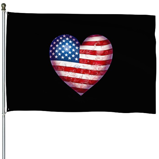 4th Of July US flag heart House Flags