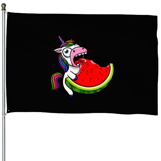 Unicorn Melon Sweet Comic Crazy Funny Quirky House Flags