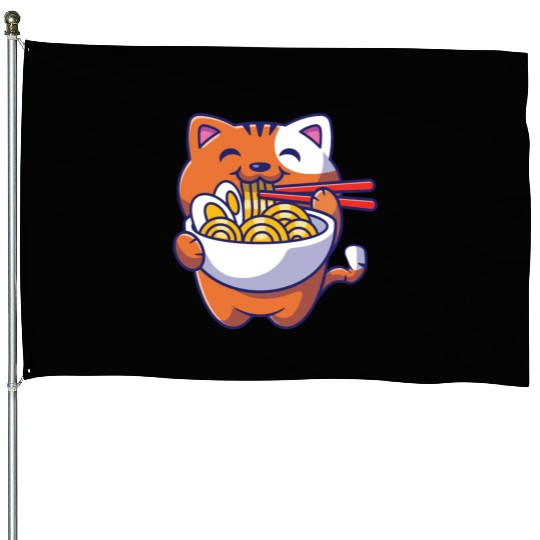 Cat Ramen Noodle Japanese Anime Manga Ramen Kawaii House Flags