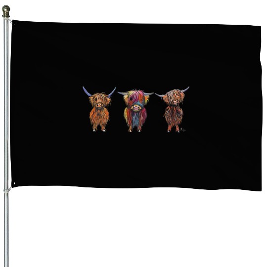 CoW PRiNT ANiMaL PRiNT HiGHLaND CoWS ' ALL THRee ' House Flags