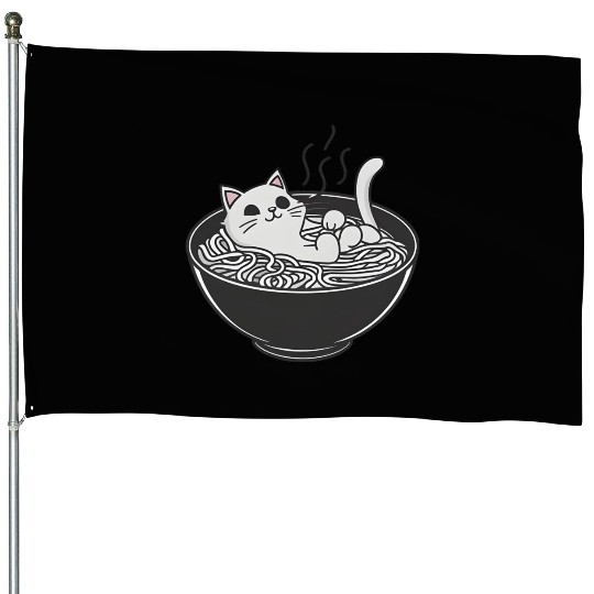 Ramen Cat Kawaii Anime Otaku Bowl Japanese Noodles House Flags