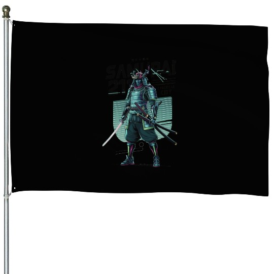 Cyber Samurai 2110: Glowing Katana Warrior House Flags