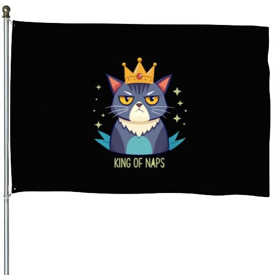 Grumpy King of Naps Cat House Flags