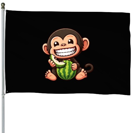 Monkey chimpanzee melon watermelon honeydew melon House Flags