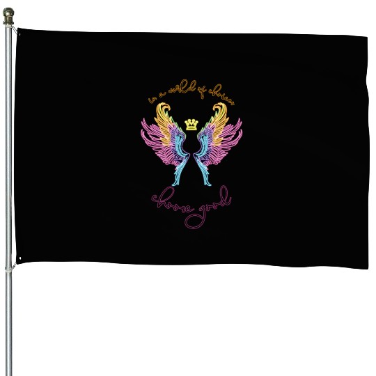 Neon angel wings with a crown House Flags