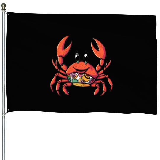 Retro Cartoon Crab House Flags
