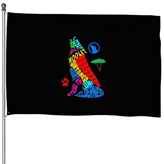 Majestic Wolf Howling in its Vibrant Habitat House Flags