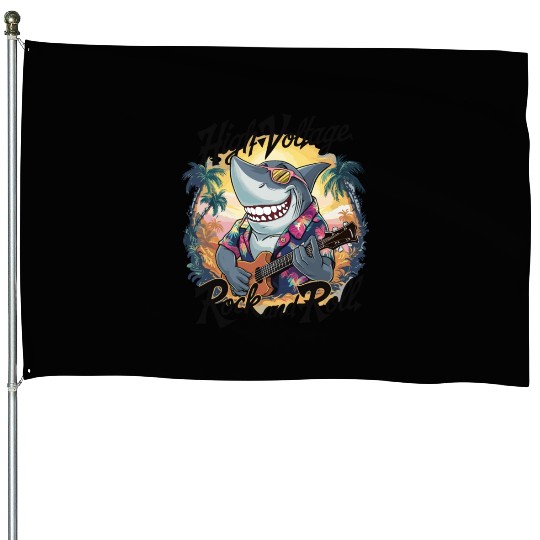 Funny shark with guitar summer beach holiday House Flags