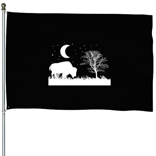 Bison eating Grass Animal House Flags