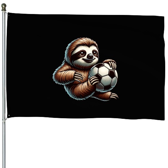 Sloth Soccer Player Cute Sports Ball Design House Flags