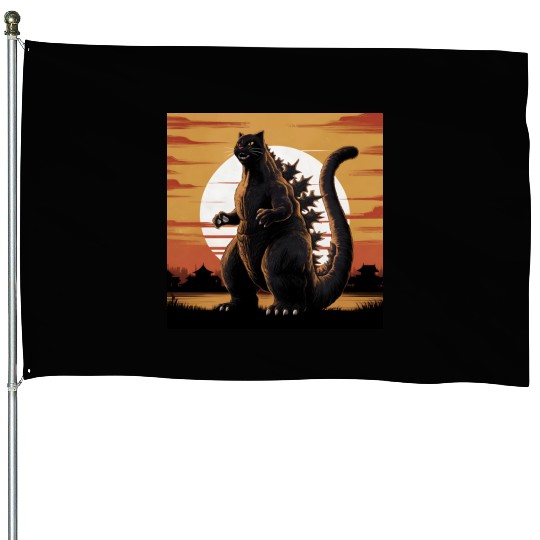 Catzilla Cat Japanese Art Funny Cat Gifts House Flags