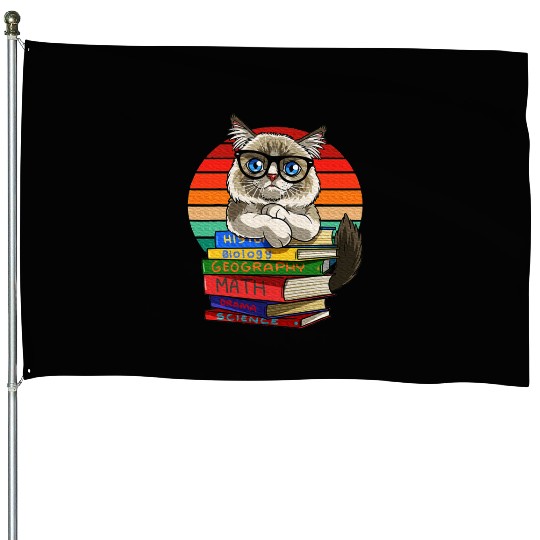 Ragdoll Cat Back To School Bookworm House Flags