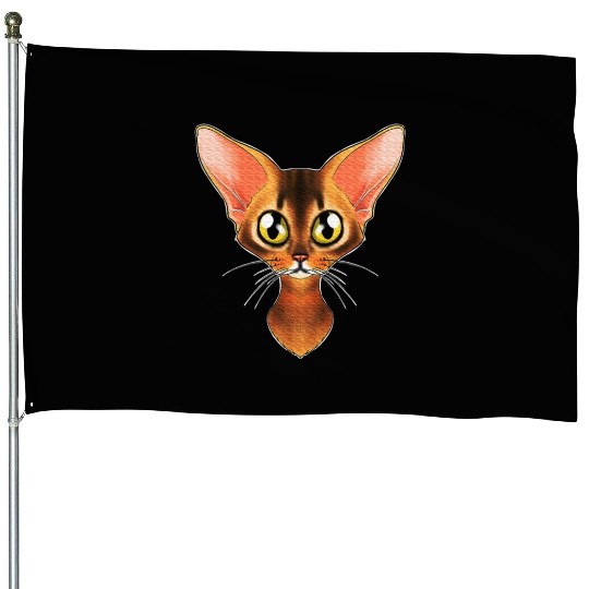 Cat Lover I Cat Face I Abyssinian Cat House Flags