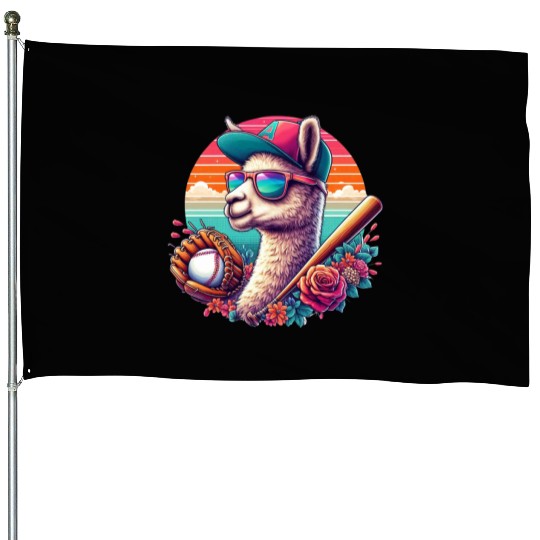 Llama Baseball Llama Playing Baseball Llama lover House Flags