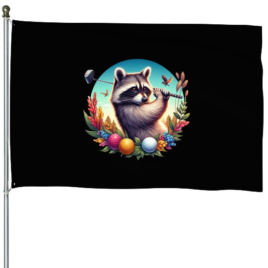Funny Raccoon Playing Golf Sporty Animal Lover House Flags
