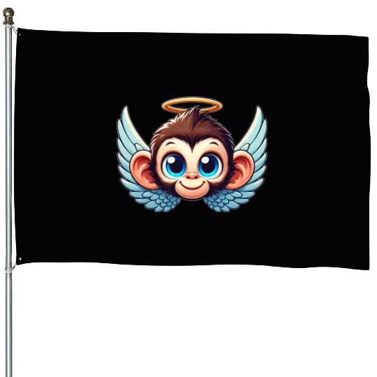 Monkey chimpanzee cartoon angel wings House Flags