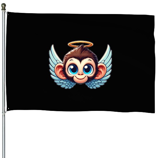 Monkey chimpanzee cartoon angel wings House Flags