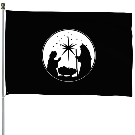 Nativity Scene Silhouette Christmas Market Vendor House Flags