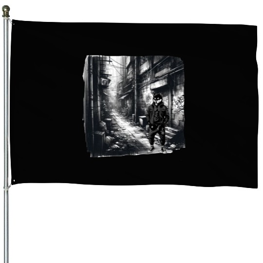Urban Shiba Inu in Street Alley House Flags