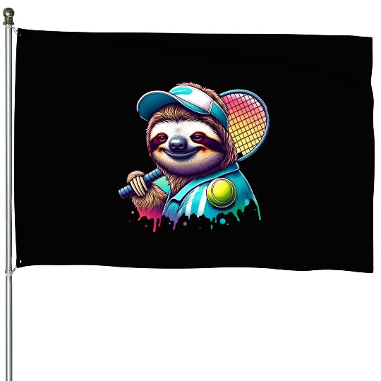 Sloth Tennis Player Court Match Design House Flags