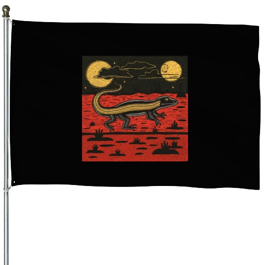 Giant Lizard Running Across The Australian Outback House Flags