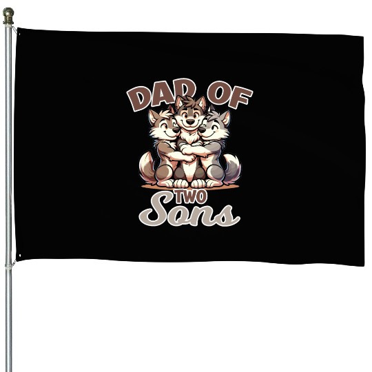 Strong Wolf with Wolf Child for a Dad House Flags