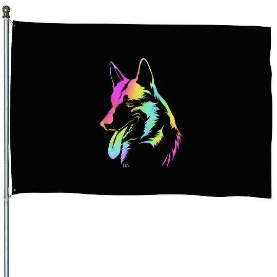 Colorful Pop Art Belgian Malinois Dog Face House Flags