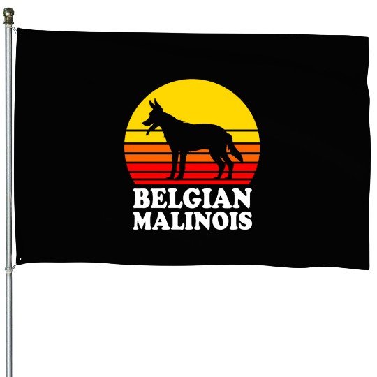 Retro Sunset Dog Silhouette Belgian Malinois Dog House Flags