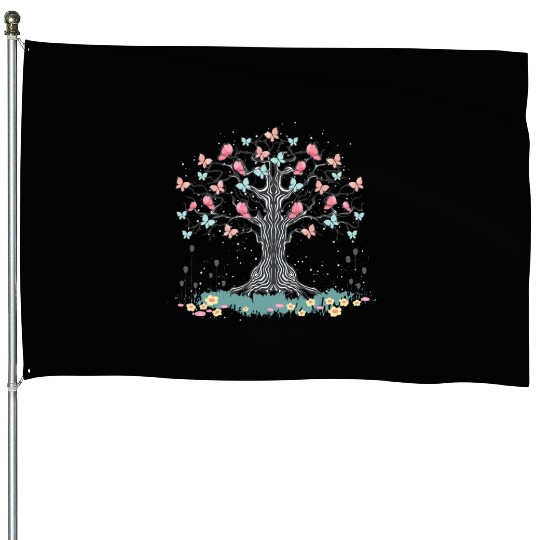 Floral Nature Beautiful Insect Butterfly Tree Butt House Flags