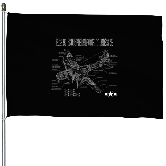 World War 2 Aircraft Blueprint WWII B29 House Flags