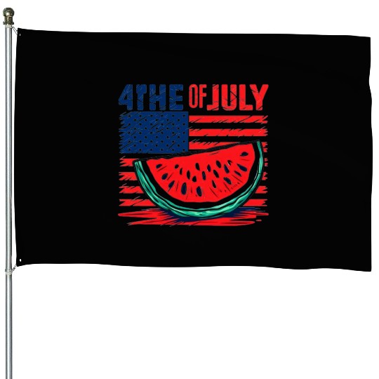 4th of July American Pride Watermelon Vintage Gift House Flags
