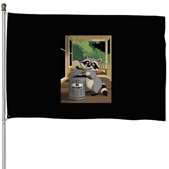 Racoon Trash Panda Metal Trash Can No Vacancy House Flags