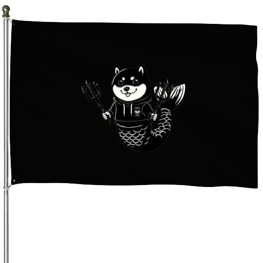 Shiba Inu Mermaid with Tridents House Flags
