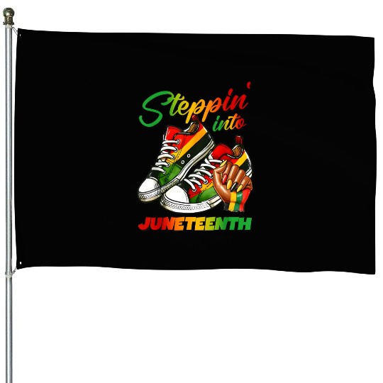 stepping into juneteenth Afro Woman Black Girl House Flags