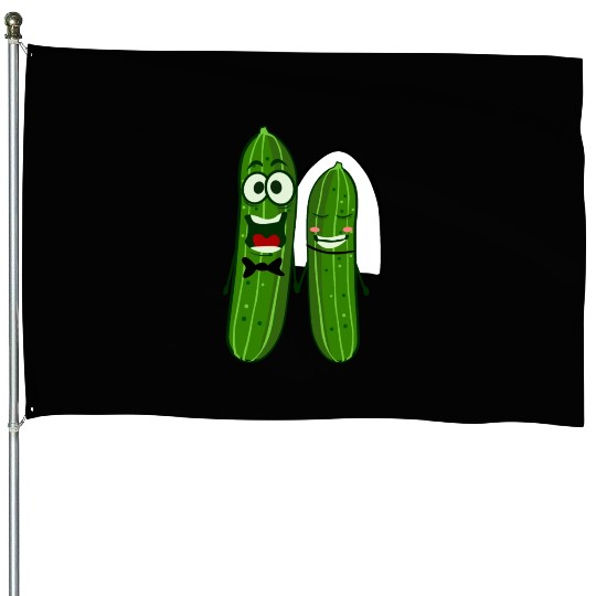 Cucumber Bride Groom Wedding House Flags