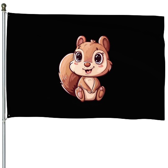 Adorable Squirrel With Big Eyes House Flags
