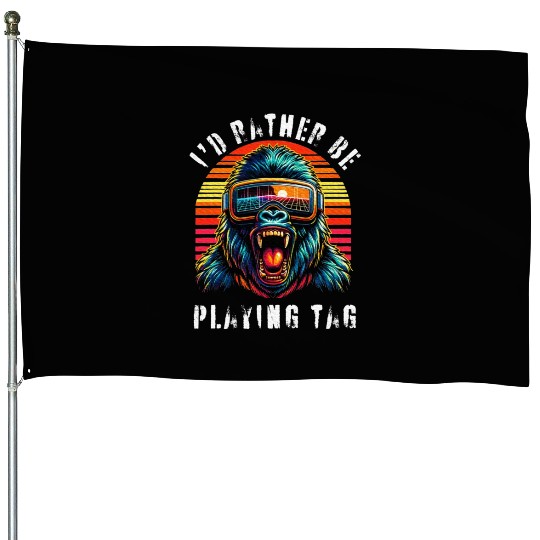I'd Rather Be Playing Tag Ape Monkey Tag Primate House Flags
