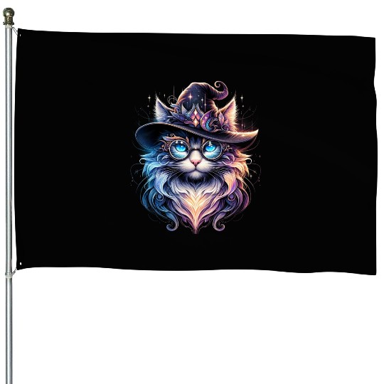 Cat Fantasy "Enchanted Wizard Cat" House Flags