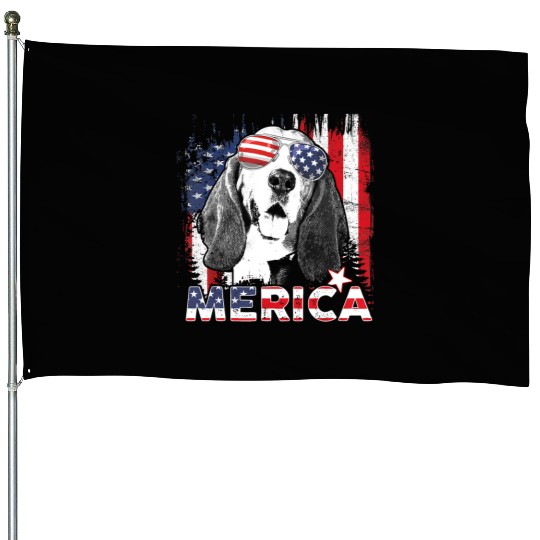 Basset Hound 4th Of July US Flag Merica Dog Lover House Flags