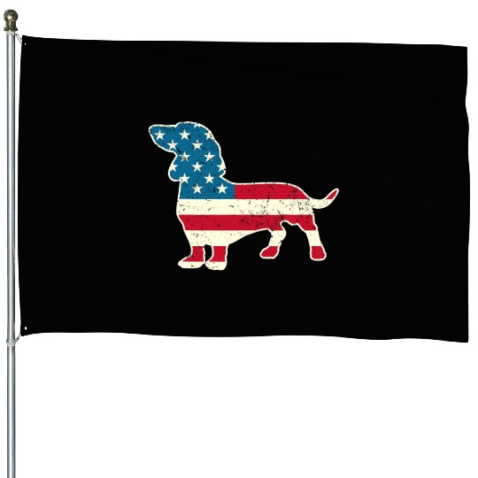 Dachshund Funny 4th of July US Flag Dog Lovers House Flags