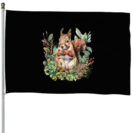 Squirrel Clipart - Woodland Creatures Art, Cute House Flags